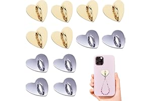 Heart Phone Charm Hook 12 Pack Gold Silver, Adhesive Metal Phone Finger Grip Stand, Phone Ring Holder for DIY Phone Case Tabl