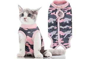 SUNFURA Camo Printed Cat Recovery Suit, Cat Surgical Recovery Suit After Surgery for Abdominal Wound Anti Licking, Kitten Onesie for Cats Female Spay Recovery Shirt E-Collar Alternative, Pink S