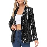 KANCY KOLE Women's Sequin Jackets Open Front Blazer Jacket Casual Long Sleeve Sparkly Cardigan Coat with Pocket S-XXL