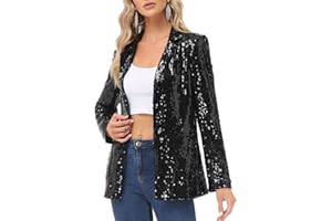 KANCY KOLE Women's Sequin Jackets Open Front Blazer Jacket Casual Long Sleeve Sparkly Cardigan Coat with Pocket S-XXL