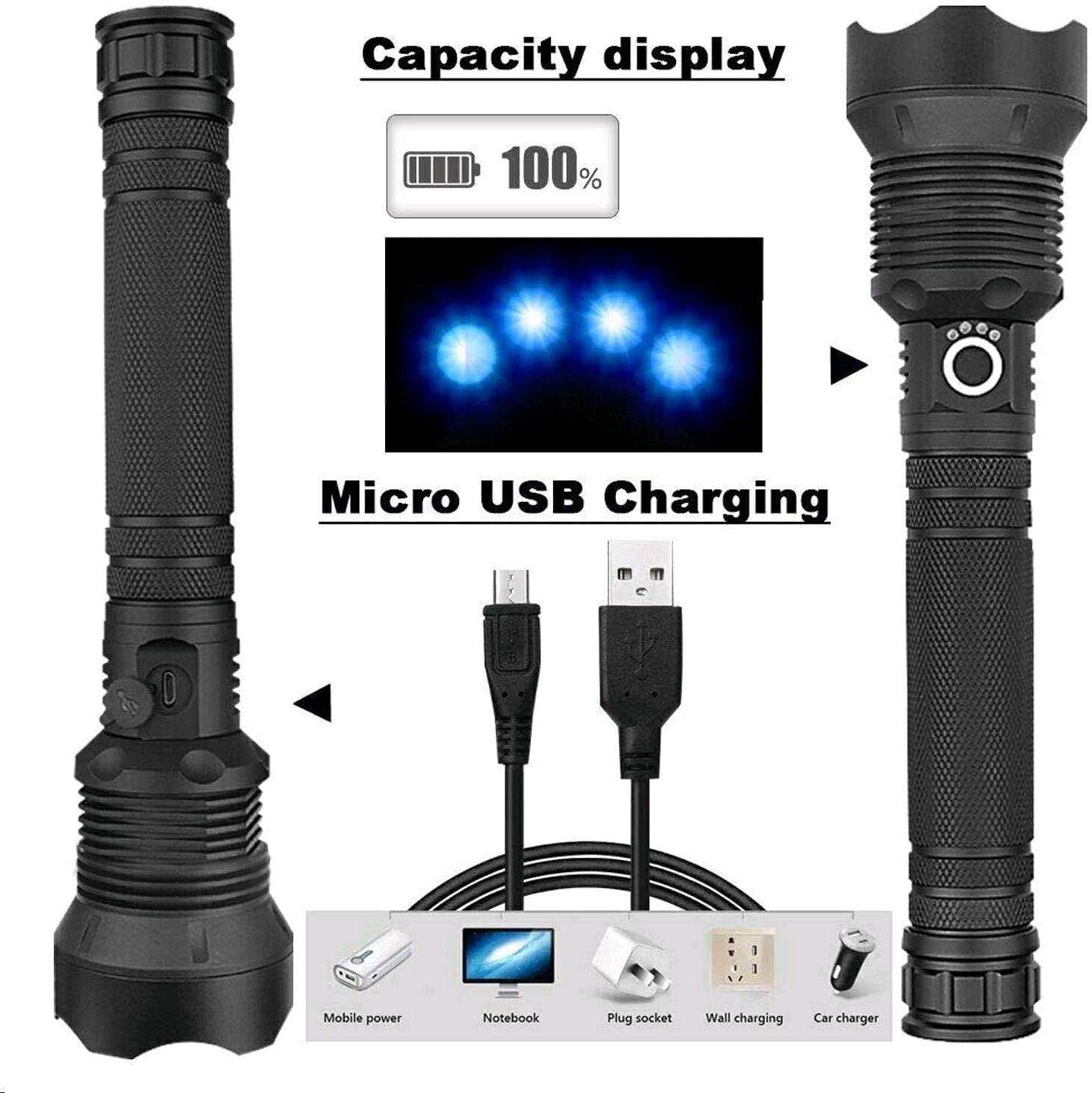 Rechargeable Flashlights High Lumens, 90000 Lumens Super Bright Led Flashlight Powerful Tactical Flashlight with Batteries Included, Zoomable, 3 Modes, Waterproof Flashlight for Emergencies, Camping: Home & Kitchen
