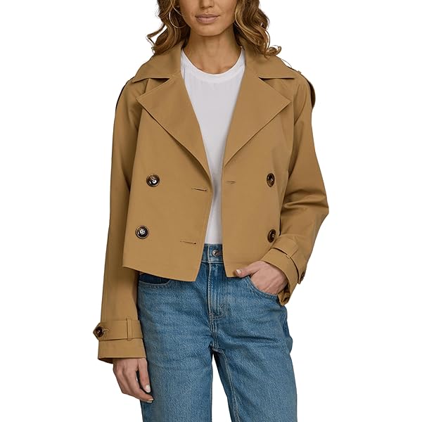 Amazon.com: Women's Short Trench Coat Jacket Double Breasted
