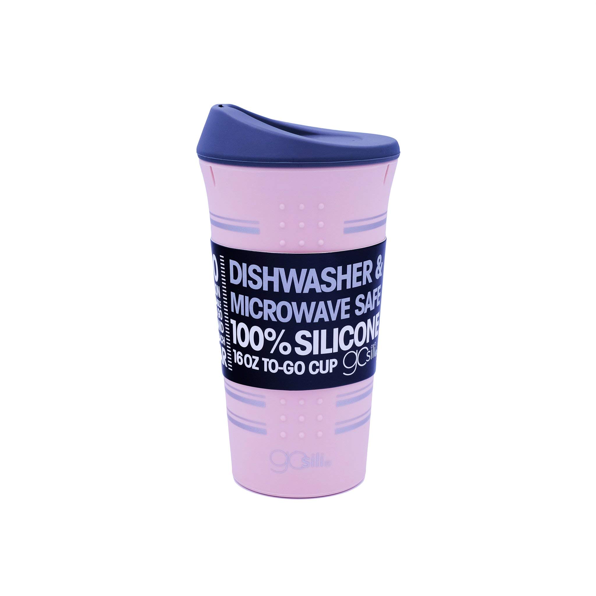Gosili GSCOFF07 Silicone Coffee and Tea to-Go Cup, Light Pink Silver Stripes