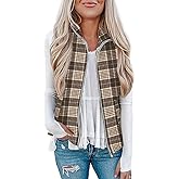 Rapbin Women's Plaid Outerwear Vests Tops Zip Up Collared Sleeveless Jacket with Pockects