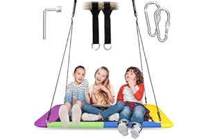 STBOO Tree Swing for Kids Adults - Upgraded 700lb Platform Swing Hanging Kit | Rectangle Giant Outdoor Swing | Swing Bed for Backyard Indoor with Durable Frame, Adjustable Swivel Ropes (Color, Rectangle)