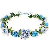 Love Sweety Delicate Dew Women Flower Headband Bridal Floral Crown Wreath Girls BOHO Garland Halo(1# Blue)