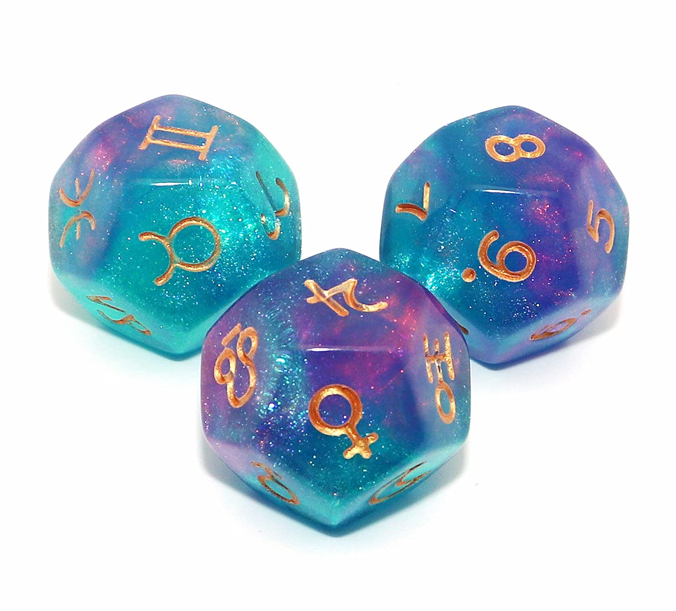 Astrology Dice 3 Pieces Astrological Dices for Constellation Divination Accessory 3 Colors D12 Glitter Crafts Astro Dice Polyhedral Set