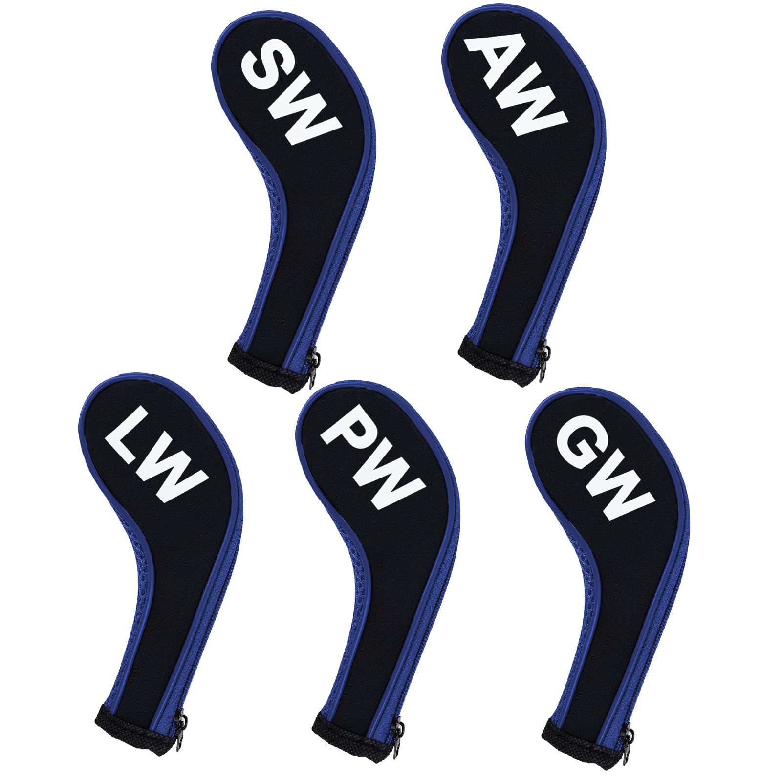 Andux 5Pack Golf Wedge Irons Club Head Covers NO. on both Sides Long Neck with Zipper MT/S18 （Black/blue）