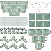 Didaey 42 Pcs 6 Sets Bridesmaid Proposal Gifts Wedding Maid of Honor Gifts Ceramic Coffee Cups Cosmetic Makeup Bags Invited Cards Scrunchies Knotted Bracelets Jewelry Bags Hair Claw Clips(Green)