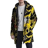 YZCX Mens Graffiti Printed Cardigan Hoodies Full Zip Up Long Sherpa Coat Fashion Casual Fleece Lined Jackets with Pockets