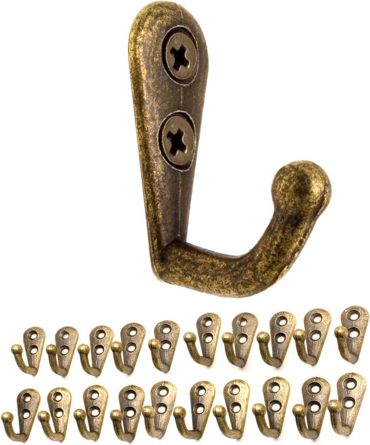 FUXXER® - antique coat hook, towel hook, cast iron brass bronze design, Vintage country house, retro, 30 x 12, set of 20