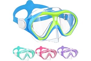 ACQCES Kids Swim Goggles Snorkel Diving Mask for Boys Girls Ages 7-16, Two-Color Anti-Fog Swimming Goggles with Nose Cover