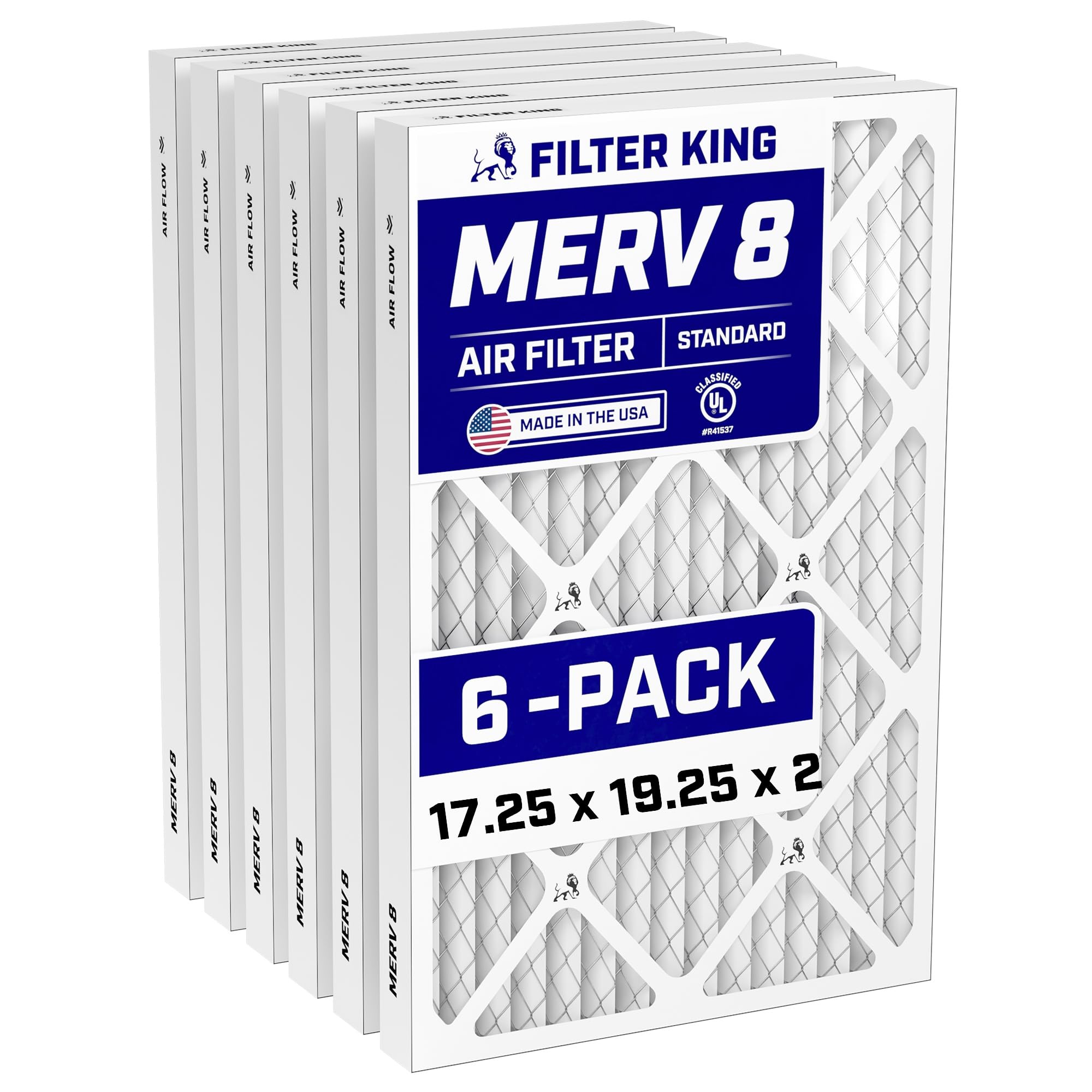 Filter King 17.25x19.25x2 Air Filter (6-Pack) MERV 8, AC Furnace Filters