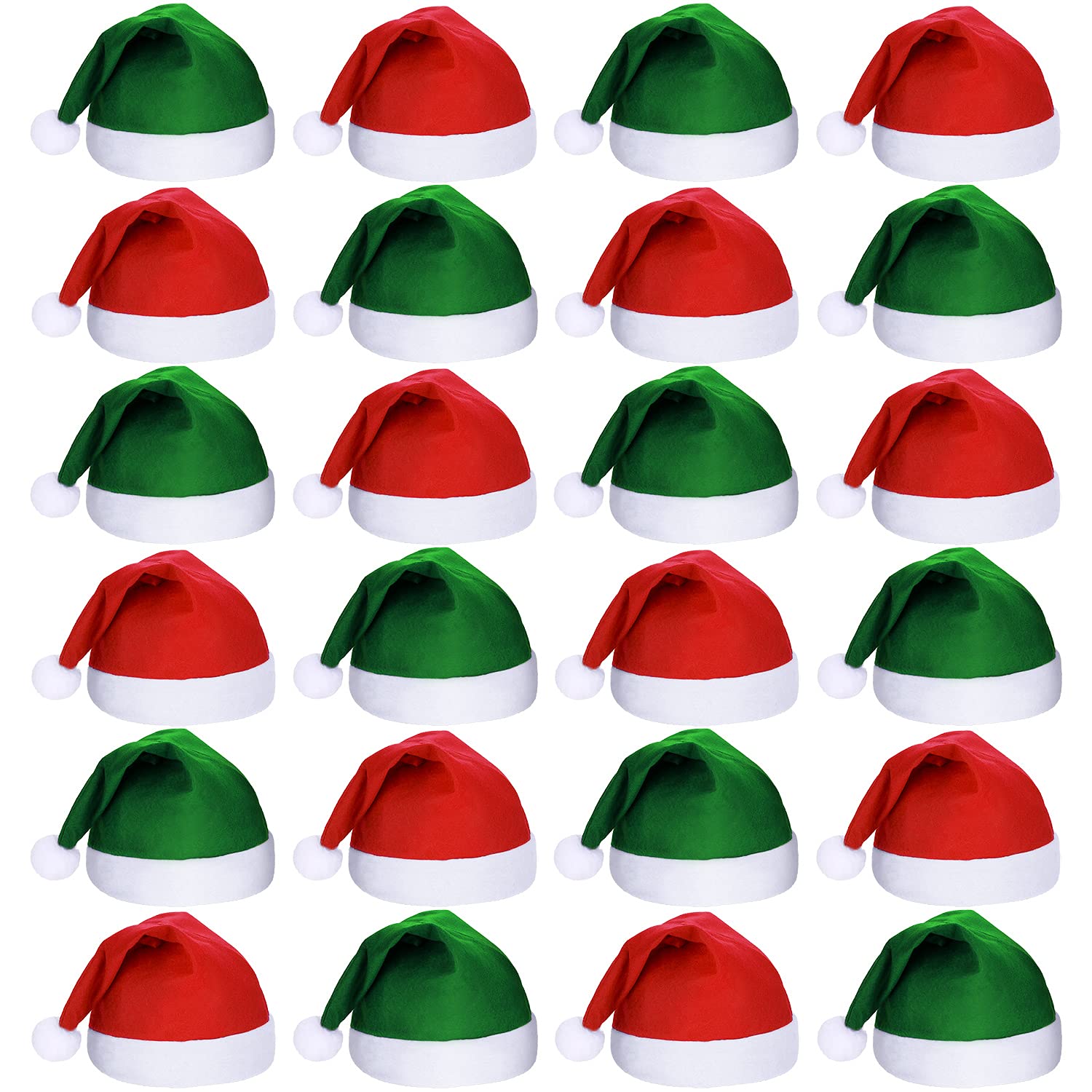 24 Pieces Christmas Non-woven Fabric Santa Claus Hat Xmas Santa Hats for Adult Christmas Party Supplies (Small, Red, Green)