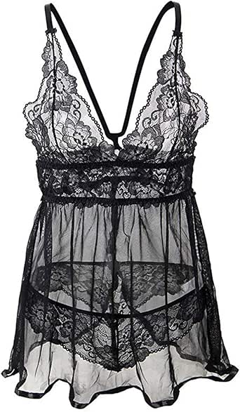 Lianmusi Women Open Back Lingerie Lace Babydoll Sleepwear Plus Size