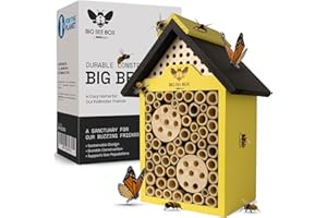 WildYard Bee House - Weather-Resistant Natural Wood Mason Bee Box for Power Pollinators - Simple Installation for Gardens - Pollinator House
