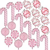 22Pcs Christmas Candy Cane Foil Balloons Pink Peppermint Xmas Balloon Swirl Mylar Bow Candyland Balloon Candies Theme Decoration Birthday Party Supplies