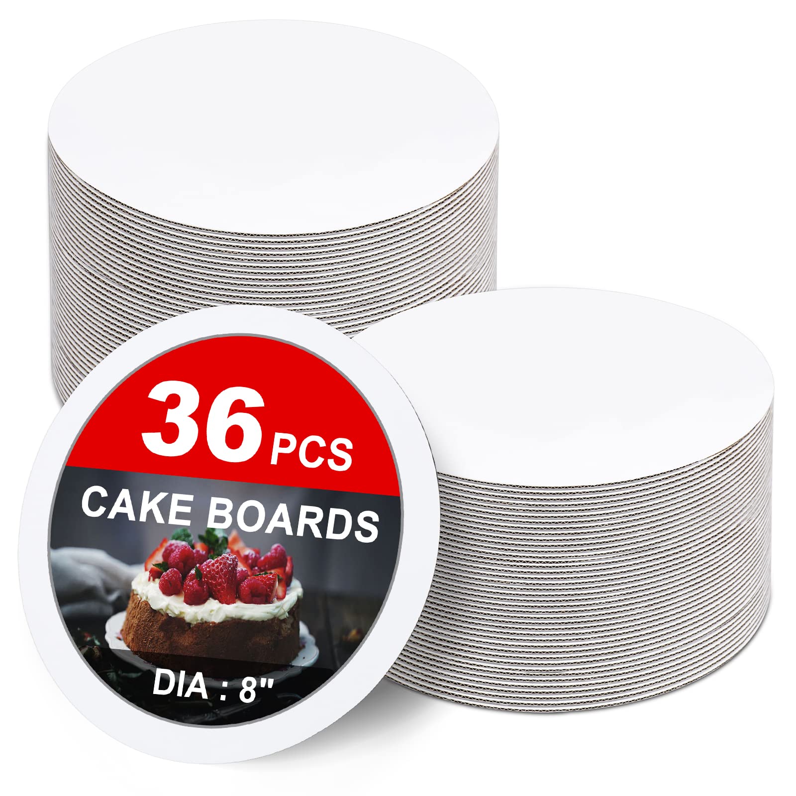 Photo 1 of 36-Packs Cake Boards 8 inch round, Cake Boards White Cake Board Rounds, White Cake Circles Rounds Base Food-Grade Cardboard Cake Plate for displaying cakes, bread, desserts?Thin and strong?