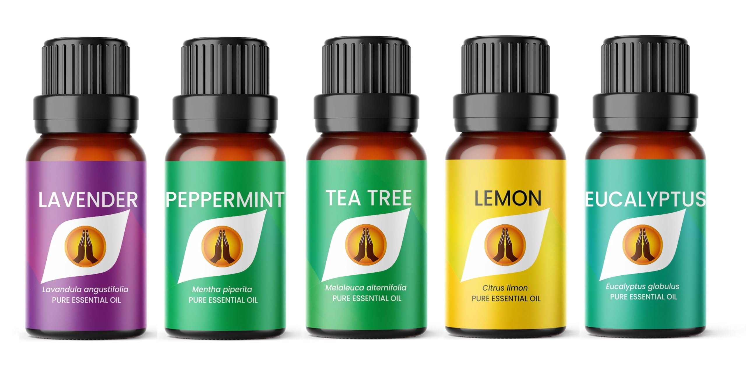 Essential Oil Set for Cleaning | Lavender, Peppermint, Tea Tree, Eucalyptus & Lemon 5 x 10ml | for Diffusers for Home, Aromatherapy, Gift for Him/Her, Candle Making, Soaps, Wax Melts