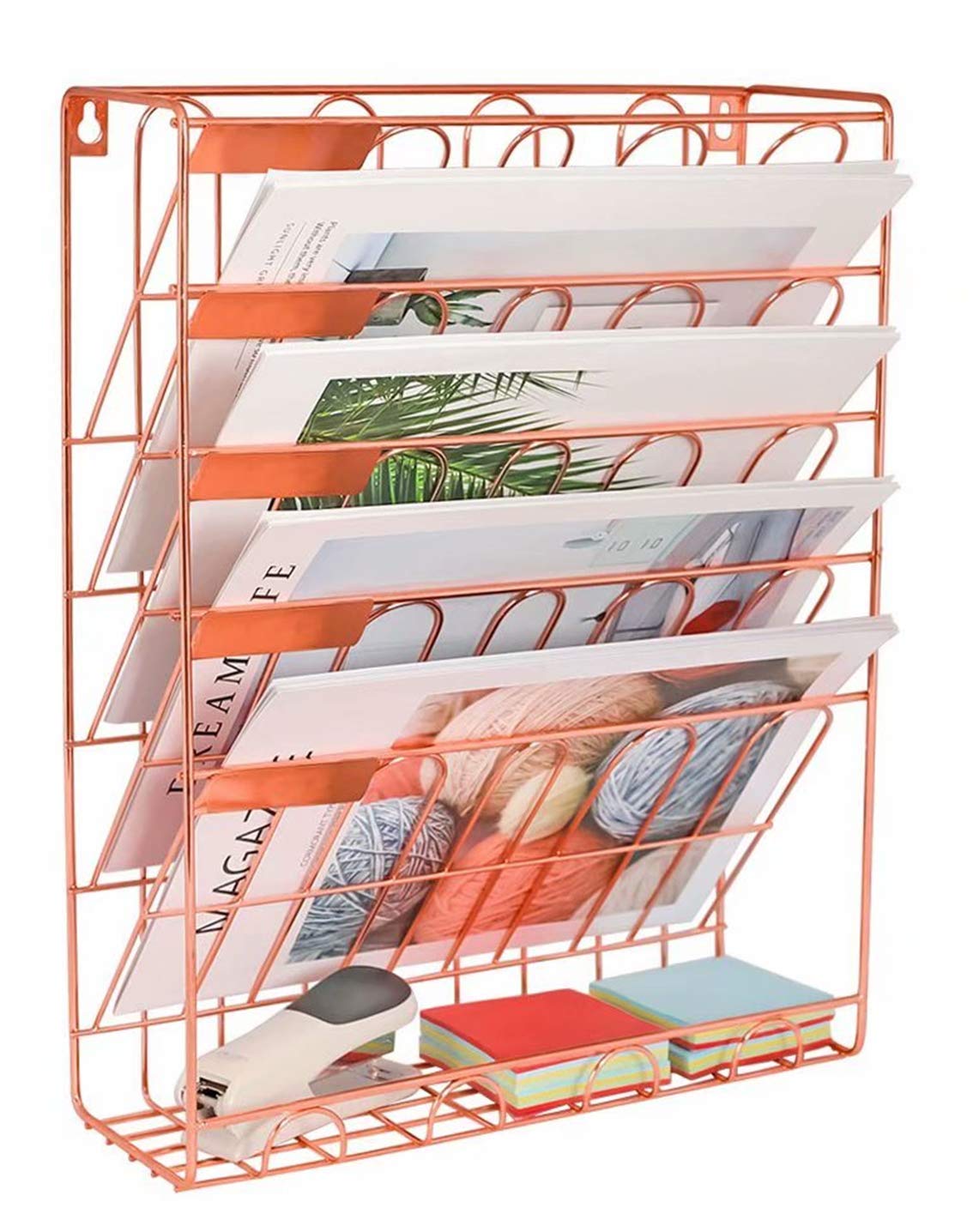 Kiwilon Steel Wire Mesh Magazine Holder Stand, 6Tier, Rose Gold