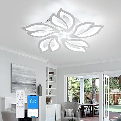 Comely 45W Dimmable LED Flower Ceiling Light with Remote 5-Leaf Modern