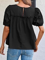 Tankaneo Womens Puff Sleeve Peplum Babydoll Tops