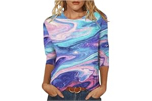 SMIDOW Womens 3/4 Sleeve Landscape Print t Shirt Cute Summer 2023 Round Neck Tees Tops Dressy Casual Trendy Blouse