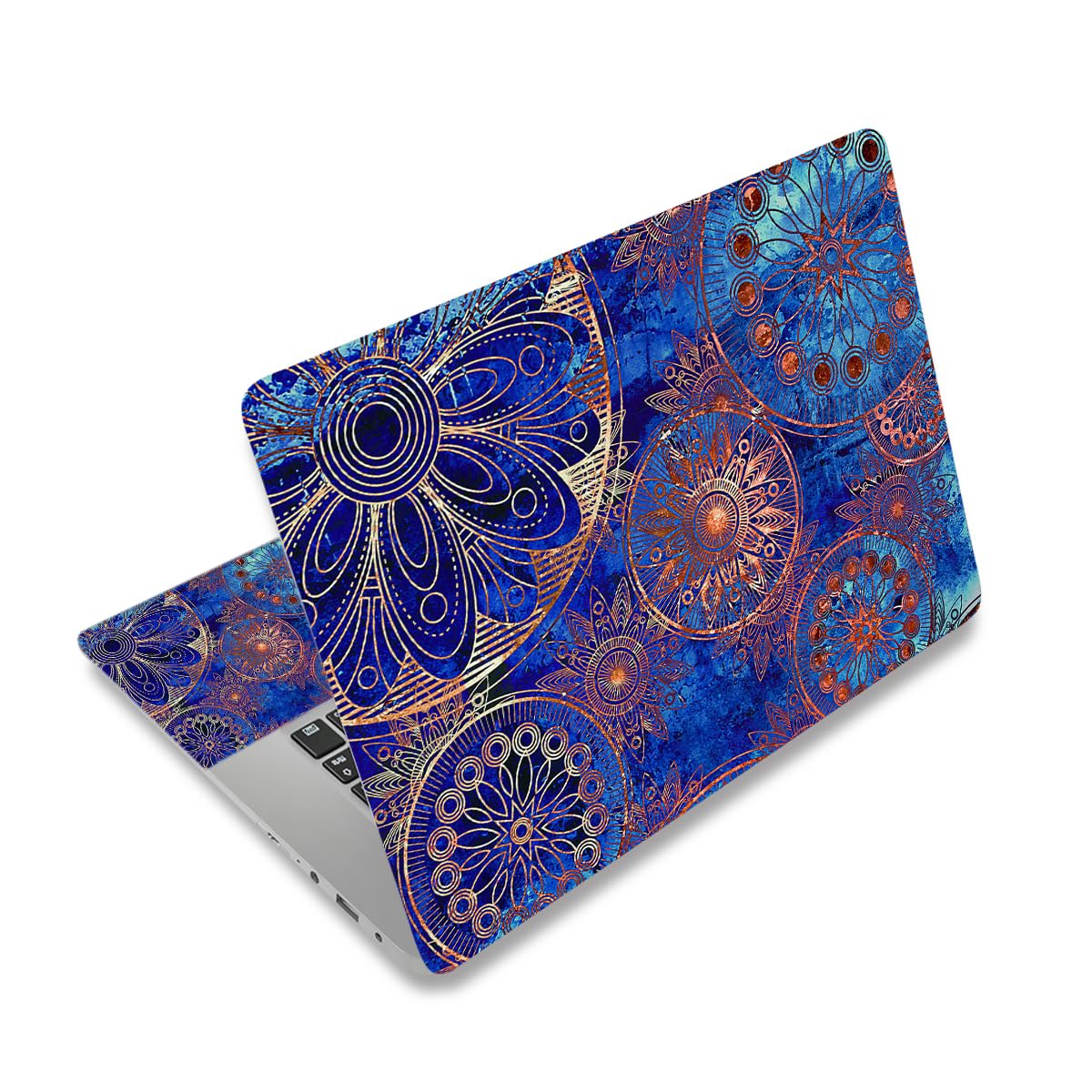 Laptop Skin Sticker Decal,12" 13" 13.3" 14" 15" 15.4" 15.6 inch Laptop Vinyl Skin Sticker Cover Art Protector Notebook PC (Free 2 Wrist Pad Included), Decorative Waterproof Removable, Blue Mandala