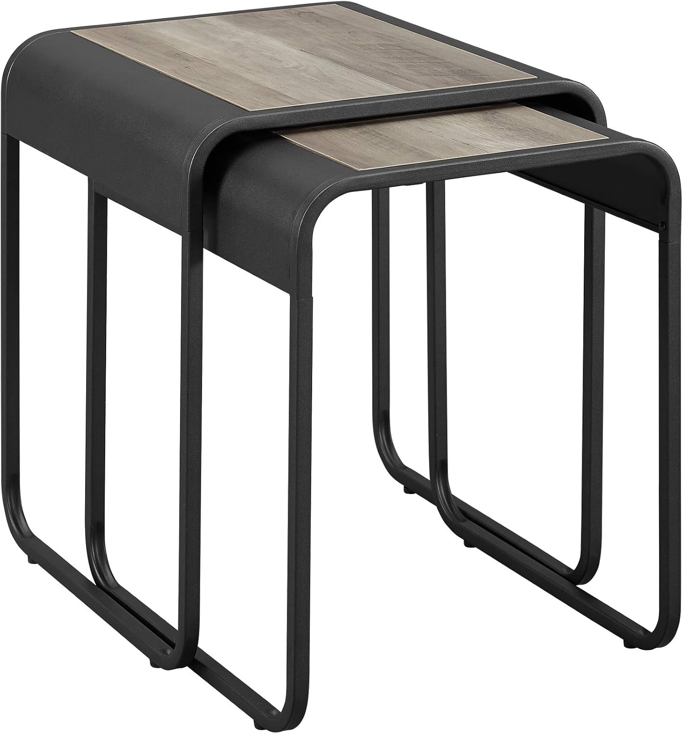 Walker Edison Furniture Company Curved Metal Frame Nesting Side Accent Set Living Room Storage End Table, Grey Wash: Furniture & Decor