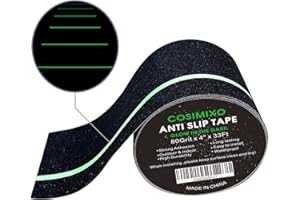 COSIMIXO 4" x 33FT Anti Slip Tape with Glow in The Dark Stripe,Premium Grip Tape Non Slip Stair Treads Tape,Non Skid Tape, High Traction Adhesive for Stairs Step Black/Green
