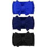 LemonSpace Handmade Baby Headband Bows Nylon Blue Bow for Newborn girls Police Day Hair Accessories Infant Girls Hair Bows Flag Blue and Black Stretchy Soft Baby girl Bows Infant Toddlers Headwrap