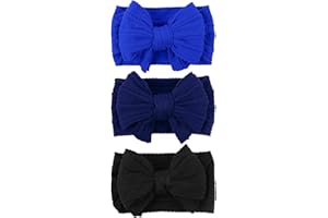 LemonSpace Handmade Baby Headband Bows Nylon Blue Bow for Newborn girls Police Day Hair Accessories Infant Girls Hair Bows Flag Blue and Black Stretchy Soft Baby girl Bows Infant Toddlers Headwrap