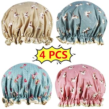 Amazon Com 4 Pack Shower Cap Waterproof Double Layers Bath
