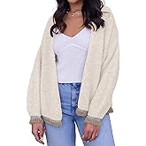 Cazaddi Women's Cardigan Sweater Long Sleeve Color Block Open Front Casual Knit Outerwear