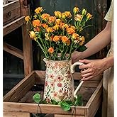 Retro Rustic Large Ceramic Vase with Handle, Distressed Farmhouse Pitcher for Home, Ideal Shelf Decor, Colorful Daisy Floral Vase for Living Room Bedroom Office Table Centerpiece Decorations 9 Inch