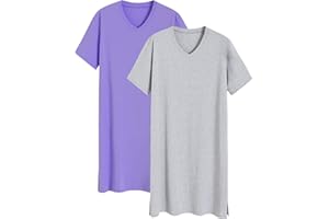Latuza Men's 2 Pack Nightshirt Cotton Sleep Shirt Nightgown