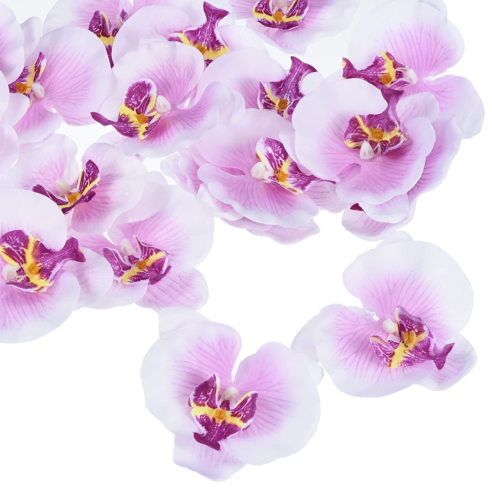 PATIKIL 3.5" Artificial Orchid Flower Heads, 20 Pack Silk Phalaenopsis Fake Butterfly Orchid Heads for Wedding Floral Bouquet Decor DIY Craft Making, White Purple