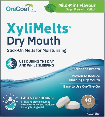 XyliMelts Dry Mouth Relief Discs Mild Mint 40 Count - Xylitol Adhering Tablets