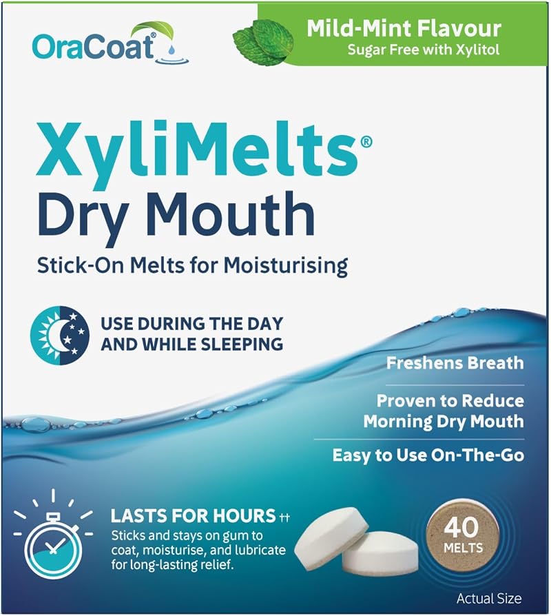 XyliMelts Dry Mouth Relief Discs Mild Mint 40 Count - Xylitol Adhering Tablets