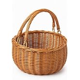 iloMAOZX Wicker Flower Girl Basket with Handles, Round for Wedding &amp; Petals | 9.5x8.6x5.3 Inches Hand-Woven Round Wicker Basket with Handles for Easter Eggs, Harvest, Florals, Gifts &amp; Garden D&eacute;cor