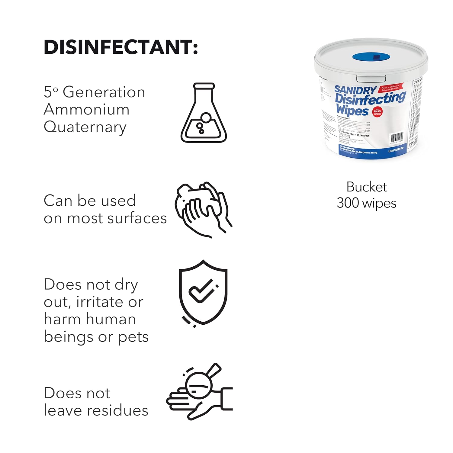 Rosmar SaniDry Disinfecting Wipes, 300 Count, EPA Approved, Unscented, White, Nonabrasive, Multi-Surface Cleaning Wipes, for Use in Health Facilities, Schools, Industrial, Household: Industrial & Scientific