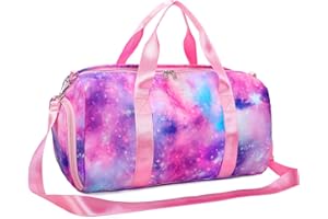 BTOOP Duffle Bag for Girls Kids Gym Sports Teens Workout Travel Bag Weekender with Shoe Compartment and Wet Pocket (Pink Galaxy)