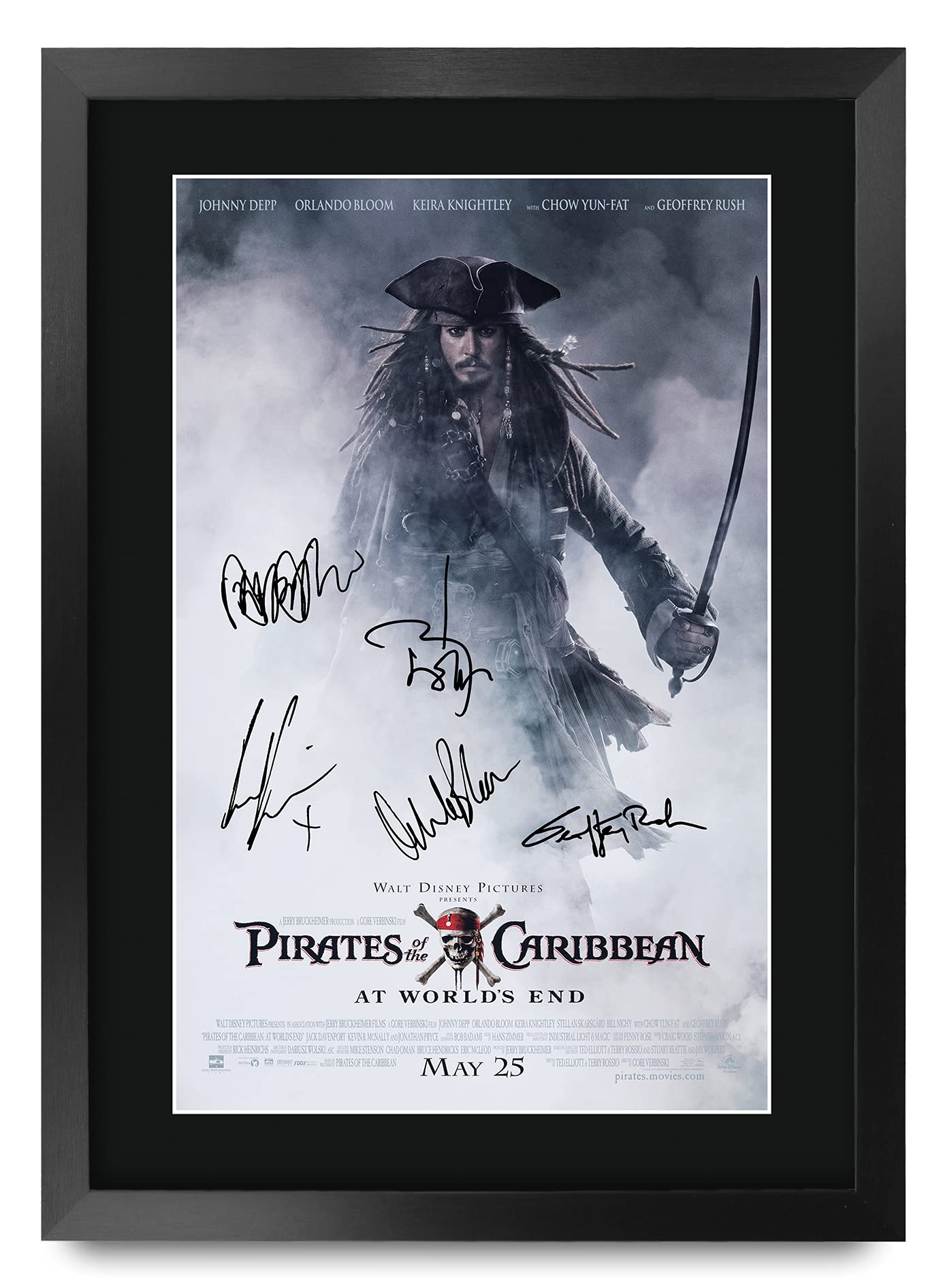 HWC Trading FR A3 Pirates of the Caribbean 3 At World's End Jonny Depp Gifts Printed Poster Signed Autograph Picture for Movie Memorabilia Fans - A3 Framed