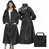 LAMA Womens Long Raincoats Rain Jacket Waterproof Packable Hooded Windbreaker Lightweight Adjustable Waist for Outdoor