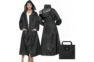 Womens Long Raincoats Rain Jacket Waterproof Packable Outdoor Hooded Windbreaker Lightweight Adjustable Waist for Outdoors