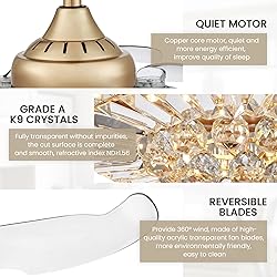 Siljoy 36 Inch Gold Fandelier Ceiling Fan with