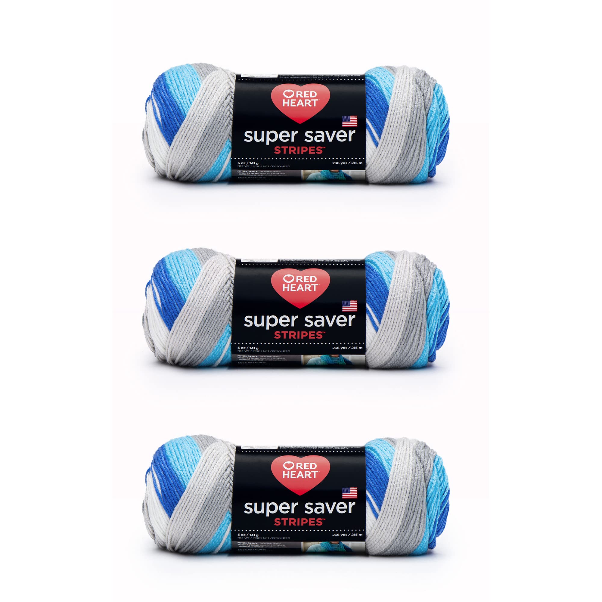 Red Heart Yarn, Acrylic, Calm Stripe, Pack of 3