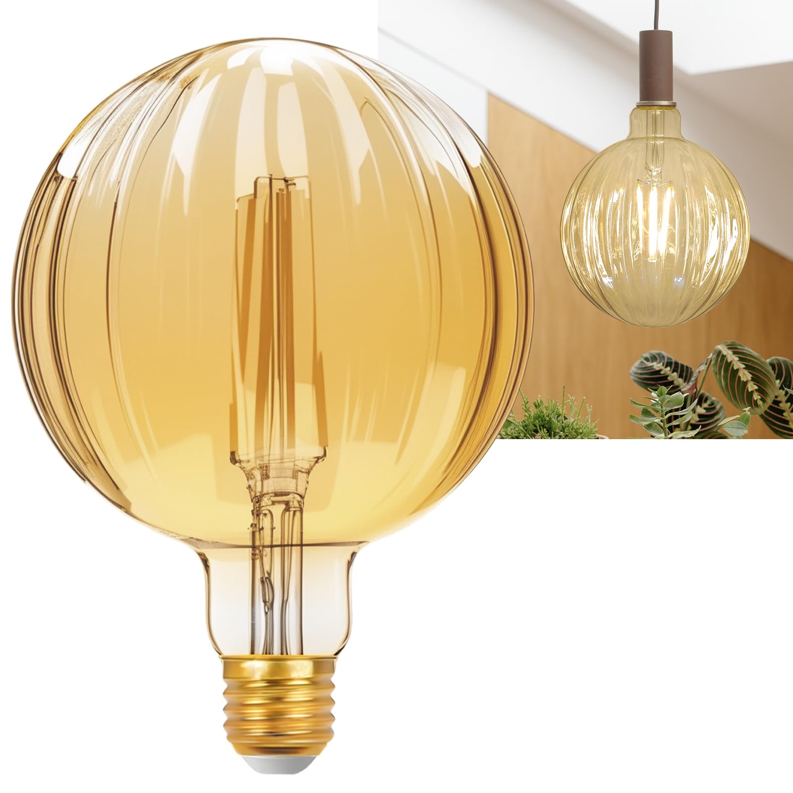 Photo 1 of MYEARAYS 40 Watt Decorative Vintage LED Light Bulbs, Golden Melon 4W LED Filament Edison Bulb,2700K Oversized Warm Lights,Non-Dimmable E26 Lamp Base,1-Pack