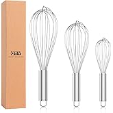 OYV 304 Stainless Steel Whisk Set, Dishwasher Safe Rustproof Metal Whisk, Professional Balloon Wire Whisks for Kitchen Cookin