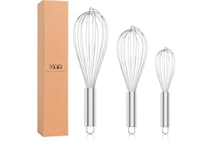 OYV 304 Stainless Steel Whisk Set, Dishwasher Safe Rustproof Metal Whisk, Professional Balloon Wire Whisks for Kitchen Cookin